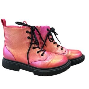 Art Class Iridescent Pink Ombre Combat Boots Girl Size 4 Lug Sole Zip Up